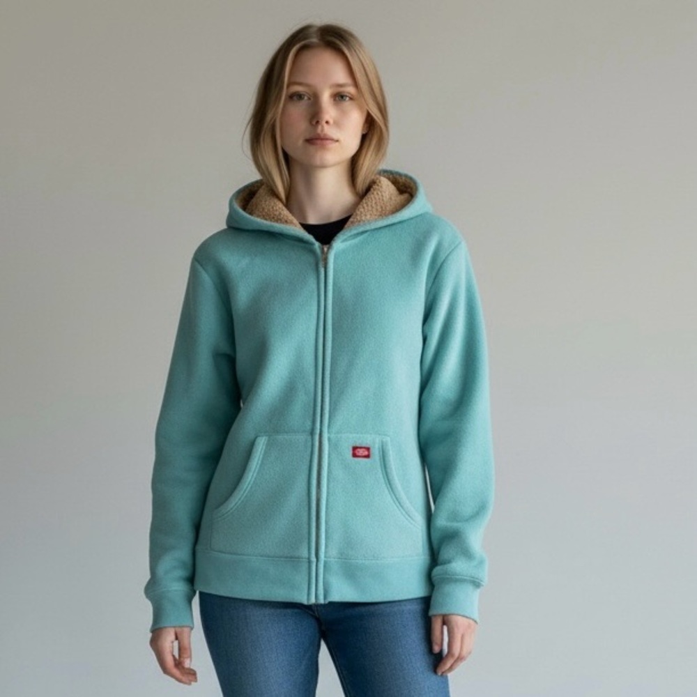Dickies Blue Tan Sherpa Inside Hoodie Sweatshirt Jacket